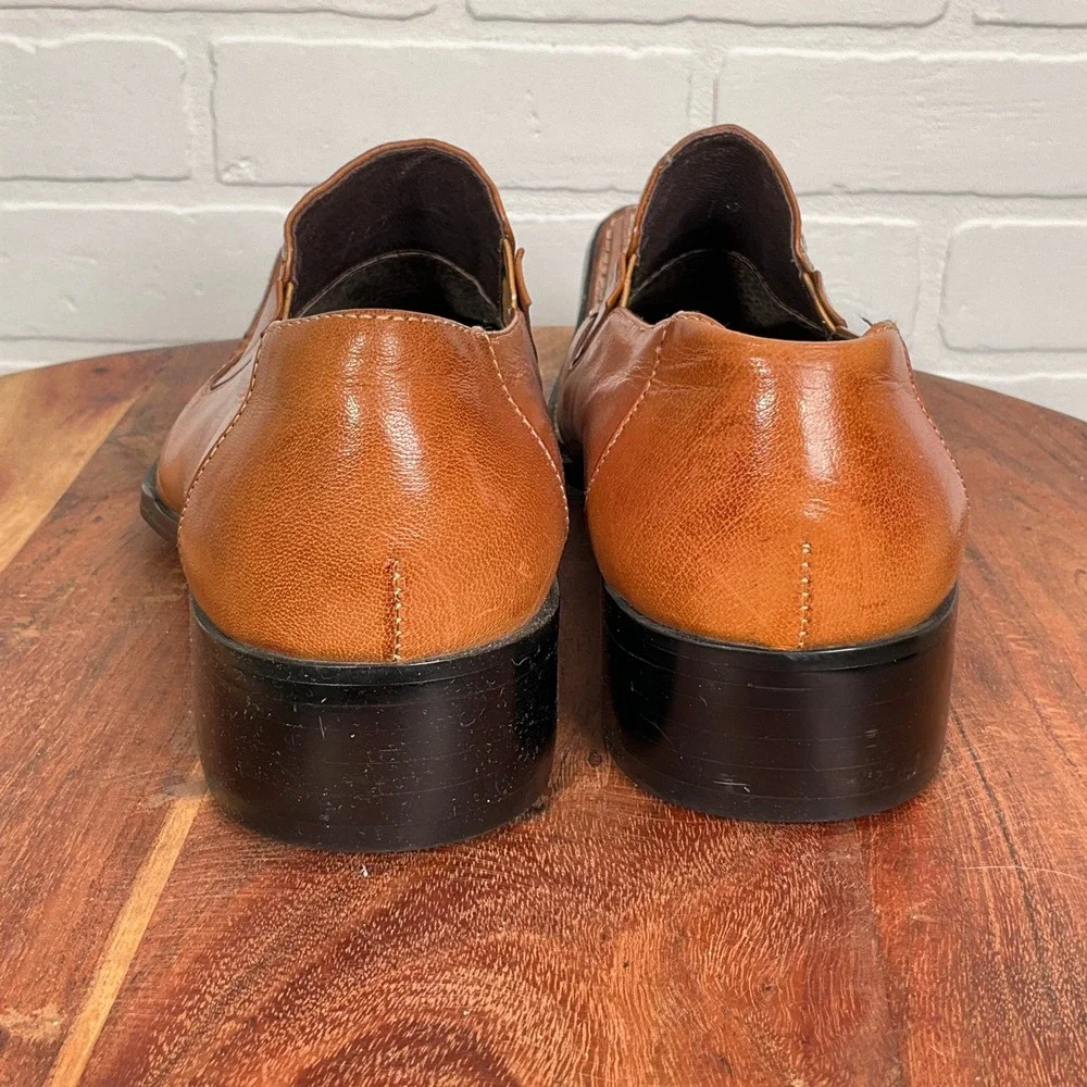 Fiesso by Aurelio Garcia Brown‎ Leather Square Toe Slip On Loafers Italy Retro